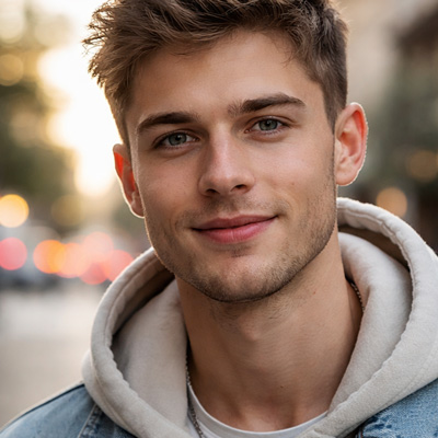 Junger Mann mit freundlichem Lächeln in der Stadt – authentisches Dating-Testimonial
